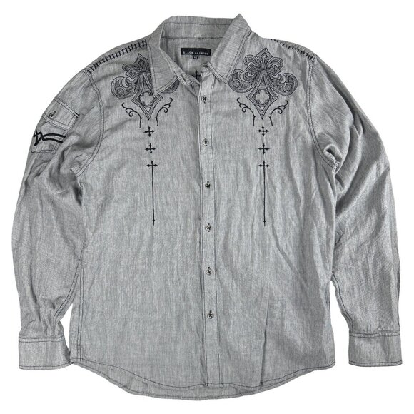 Affliction Y2K Button Up Edgy Grunge Long Sleeve Cotton Shirt, Size XL - Picture 4 of 15